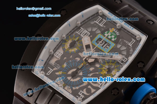 Richard Mille RM011 Swiss Valjoux 7750-SHG Automatic Black PVD Case with Black Rubber Strap and Skeleton Dial - Click Image to Close